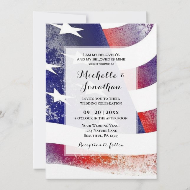 Invitation Drapeau américain Patriotique Mariage chrétien (Devant)