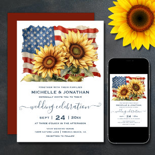 Invitation Drapeau américain patriotique Mariage de tournesol