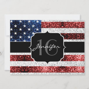 Invitation Drapeau américain rouge blanc brillant parties sci