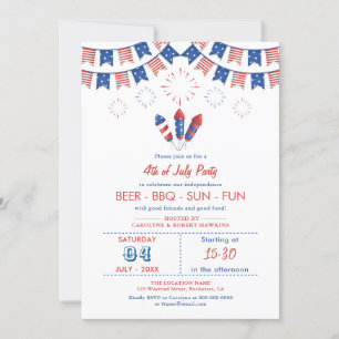 Invitation Drapeau américain rouge, blanc et bleu 4 juillet