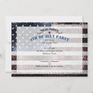 Invitation Drapeau américain rustique rouge blanc bleu étince