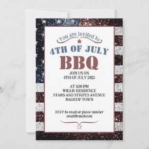 Invitation Drapeau américain rustique scintillant fête 4 juil