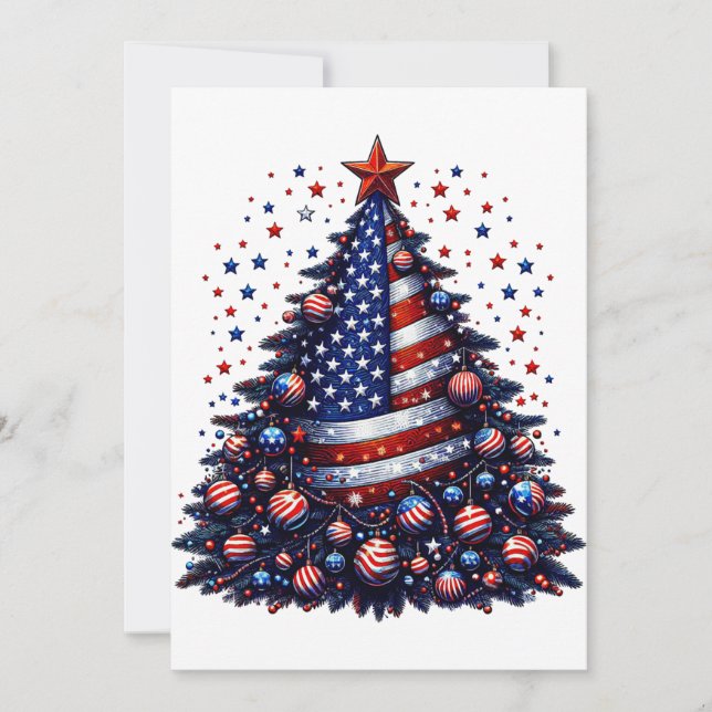 Invitation Drapeau américain sapin de Noël Art patriotique (Devant)