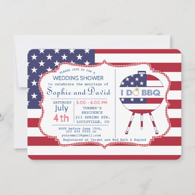 Invitation drapeau américain unique 4 juillet fête I DO BBQ I (Devant)
