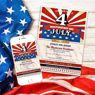 Invitation Drapeau Américain Vintage Fête du 4 juillet Barbec