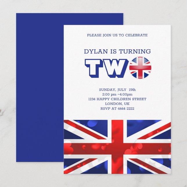 Invitation Drapeau anglais Anniversaire (Devant / Derrière)