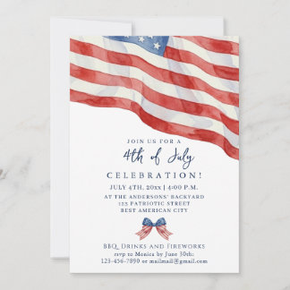 Invitation Drapeau aquarelle USA 4 juillet Moderne