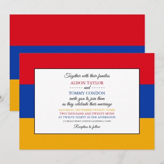Invitation Drapeau arménien, Drapeau de l'Arménie Mariage (Devant / Derrière)