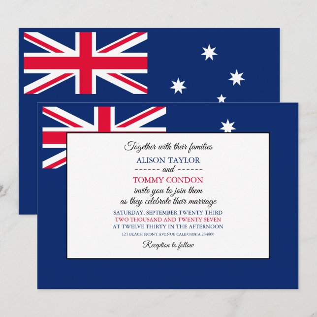 Invitation Drapeau australien, Drapeau australien Mariage (Devant / Derrière)
