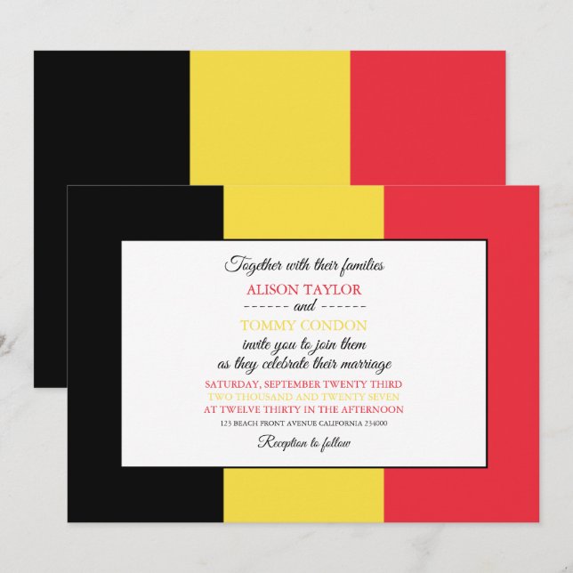 Invitation Drapeau belge, Drapeau de Belgique Mariage (Devant / Derrière)