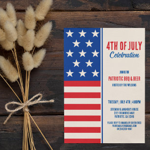 Invitation Drapeau blanc rouge 4 juillet vintage