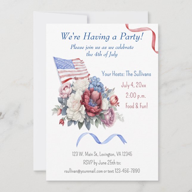 Invitation Drapeau bleu 4 juillet blanc (Devant)