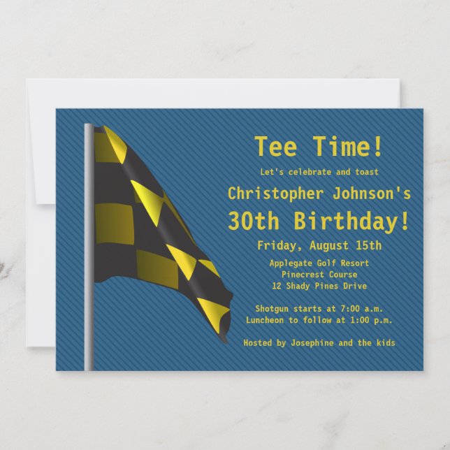 Invitation Drapeau Blue Gold Golf 30e anniversaire de fête In (Devant)