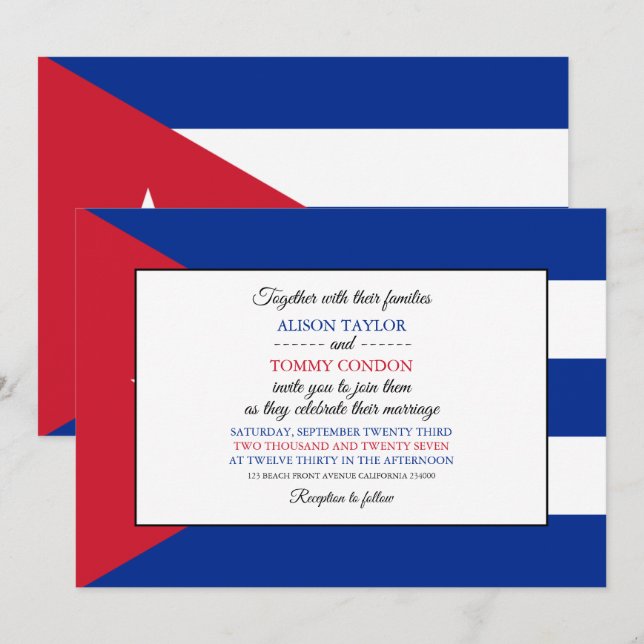 Invitation Drapeau cubain, Drapeau cubain Mariage (Devant / Derrière)