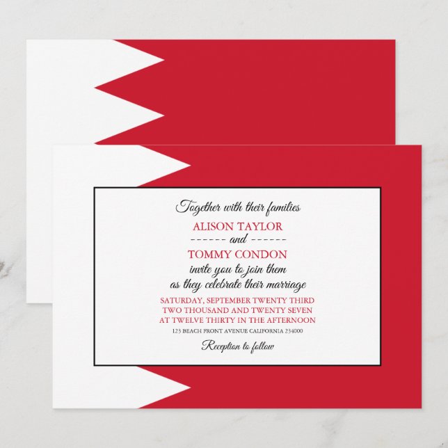 Invitation Drapeau de Bahreïn, Drapeau du Mariage de Bahreïn (Devant / Derrière)