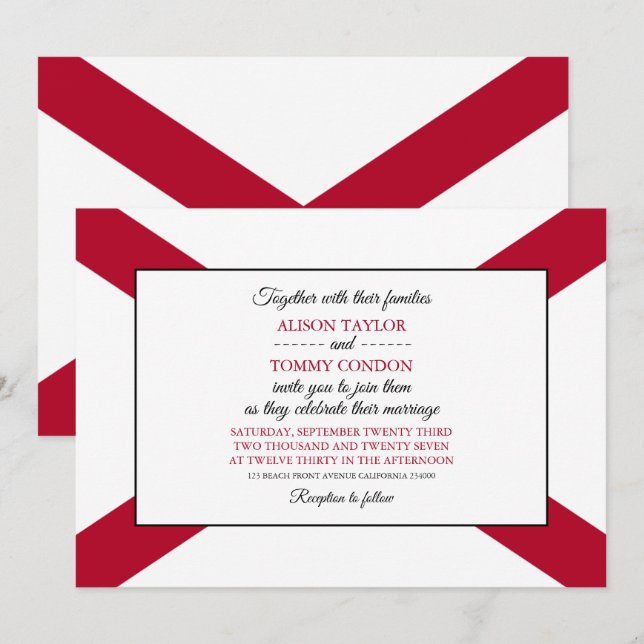 Invitation Drapeau de l'Alabama, Drapeau du Mariage de l'Alab (Devant / Derrière)