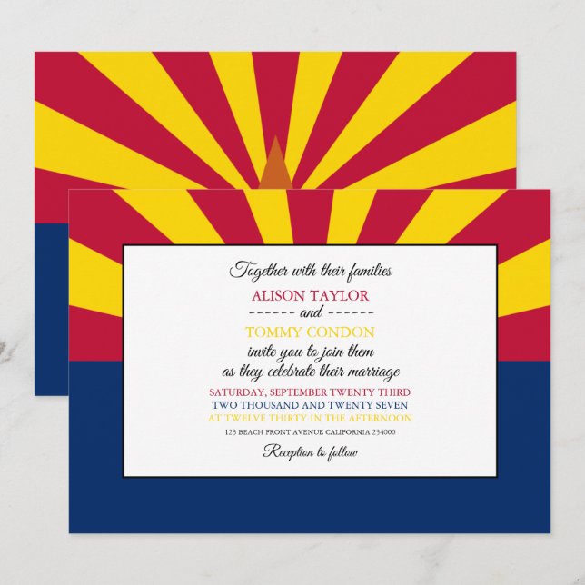 Invitation Drapeau de l'Arizona, Drapeau du Mariage de l'Ariz (Devant / Derrière)