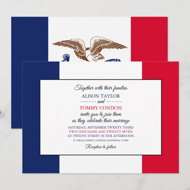 Invitation Drapeau de l'Iowan, drapeau du Mariage de l'Iowa (Devant / Derrière)