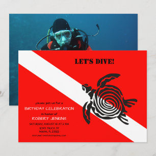 Invitation Drapeau de plongée et tortue de mer Photo Annivers