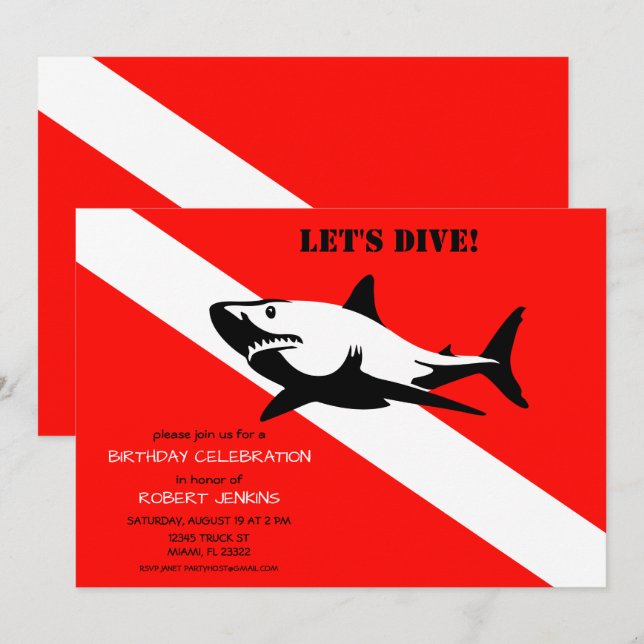 Invitation Drapeau de plongée sous-marine et requin Anniversa (Devant / Derrière)