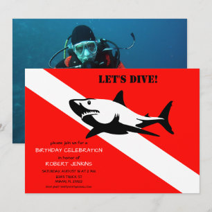 Invitation Drapeau de plongée sous-marine et requin photo Ann