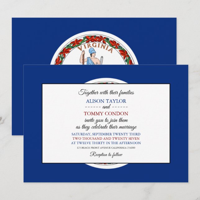 Invitation Drapeau de Virginie, Drapeau de Virginie Mariage (Devant / Derrière)