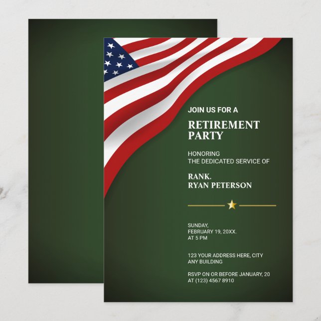 Invitation Drapeau des États-Unis | Coin | Vert armée (Devant / Derrière)