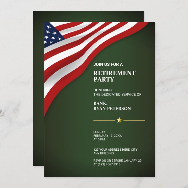 Invitation Drapeau des États-Unis | Coin | Vert de l'armée (Devant / Derrière)