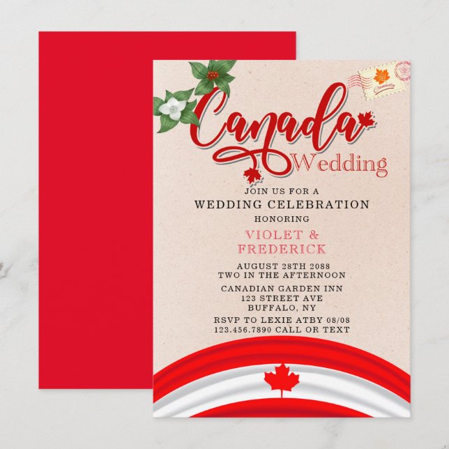 Invitation Drapeau du Canada et Mariage des fleurs (Devant / Derrière)