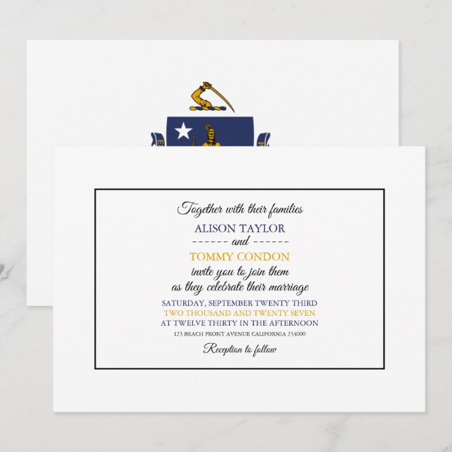 Invitation Drapeau du Massachusetts, Drapeau du Mariage du Ma (Devant / Derrière)