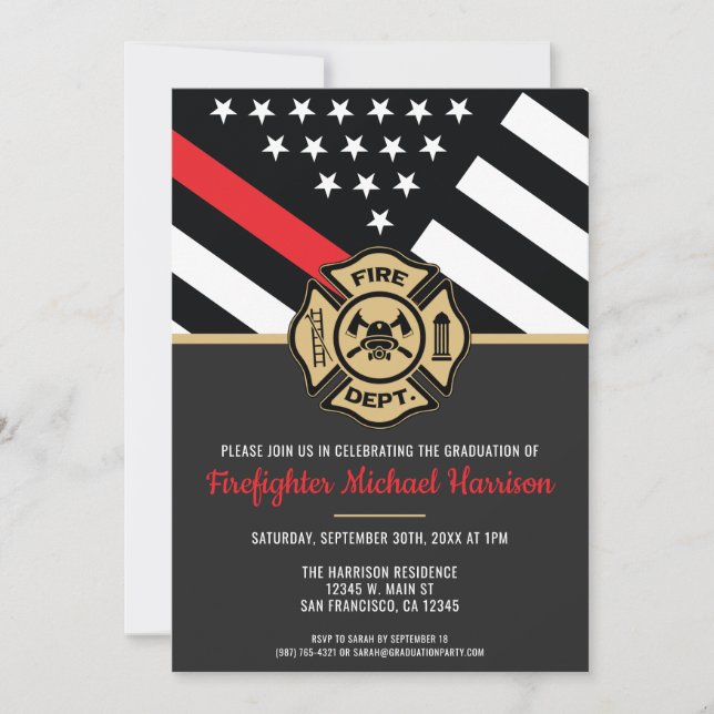 Invitation Drapeau du service des incendies de la fête des po (Devant)