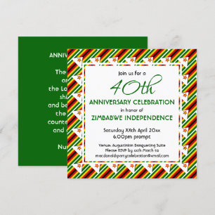 Invitation Drapeau du ZIMBABWE Personnalisable TOUTE ANNÉE OU