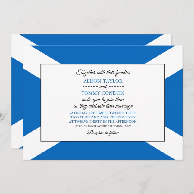 Invitation Drapeau écossais, Drapeau écossais Mariage (Devant / Derrière)