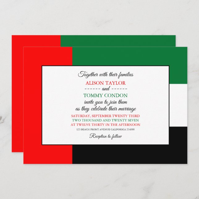 Invitation Drapeau émirati, Drapeau des Émirats arabes unis M (Devant / Derrière)