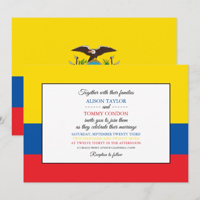 Invitation Drapeau équatorien, Drapeau de l'Equateur Mariage (Devant / Derrière)