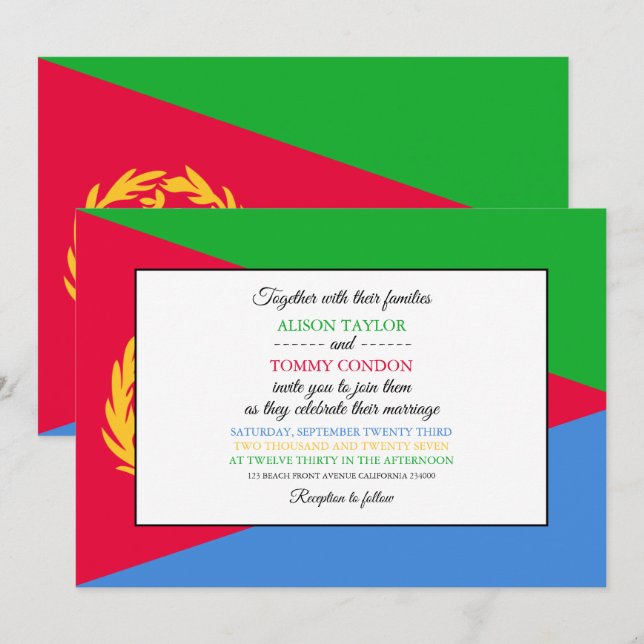 Invitation Drapeau érythréen, Drapeau de l'Érythrée Mariage (Devant / Derrière)