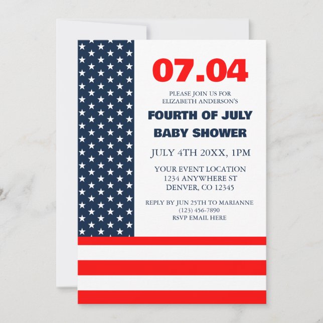 Invitation Drapeau étoilé 4 juillet Baby shower (Devant)