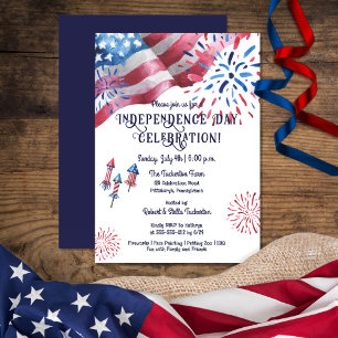 Invitation Drapeau Feu d'artifice Fête de l'Indépendance