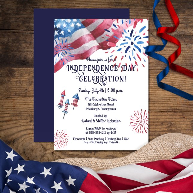 Invitation Drapeau Feu d'artifice Fête de l'Indépendance (Créateur téléchargé)