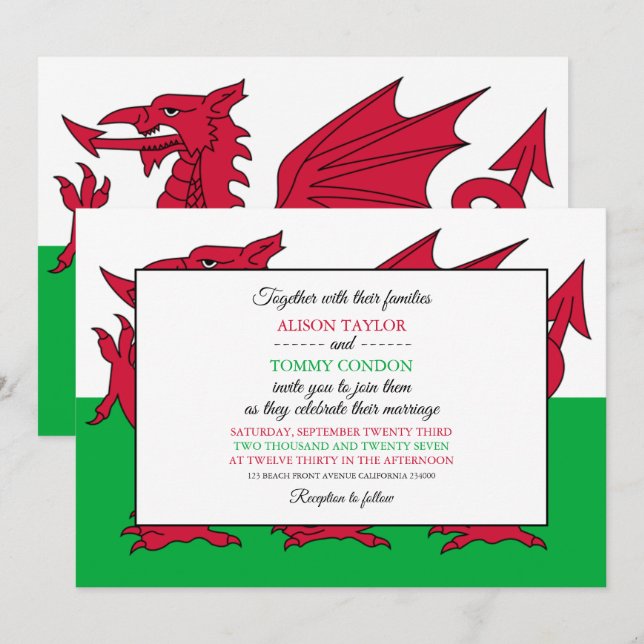 Invitation Drapeau gallois, Drapeau du Pays de Galles Mariage (Devant / Derrière)