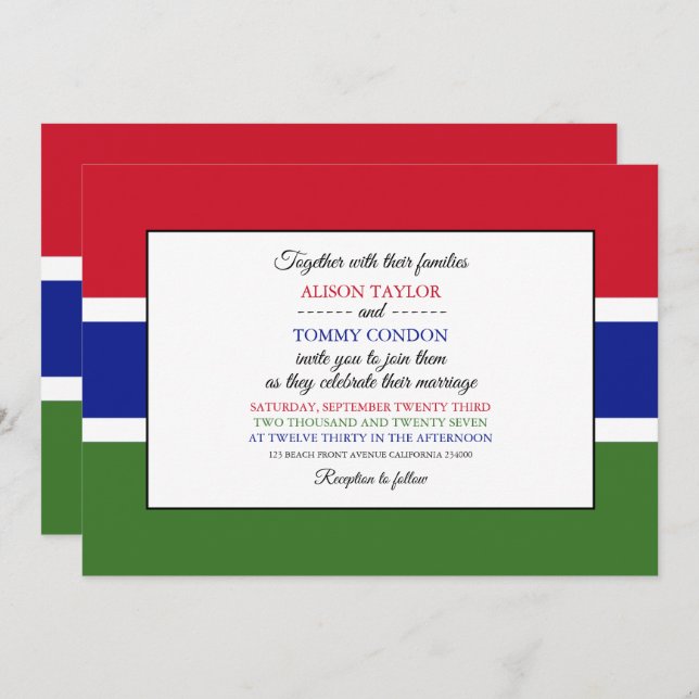 Invitation Drapeau gambien, Drapeau du Mariage gambien (Devant / Derrière)