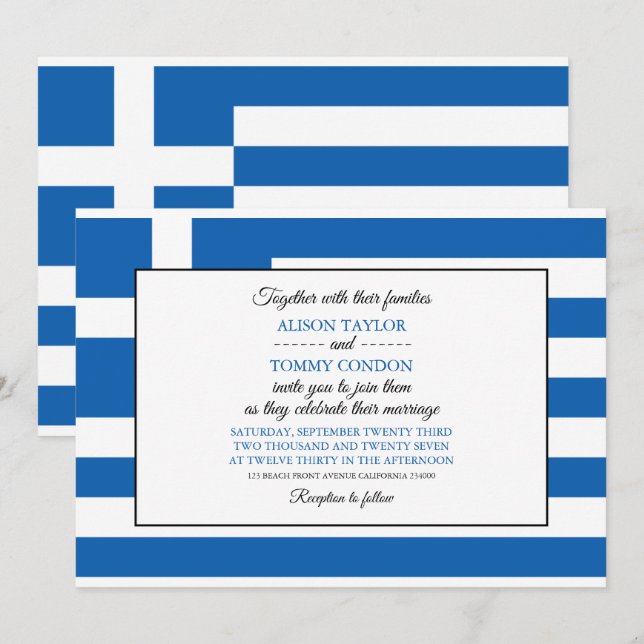 Invitation Drapeau grec, Drapeau de la Grèce Mariage (Devant / Derrière)