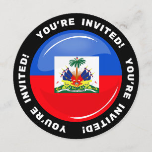 Invitation Drapeau haïtien rond brillant