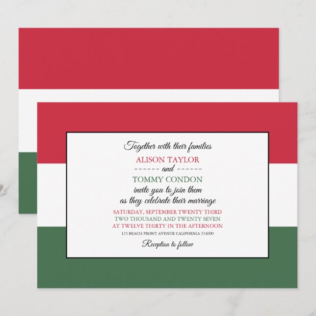 Invitation Drapeau hongrois, Drapeau de Hongrie Mariage (Devant / Derrière)