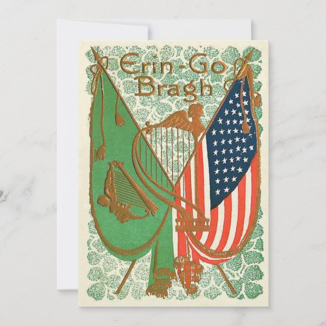 Invitation Drapeau irlandais-américain harpe d'Erin Shamrock (Devant)