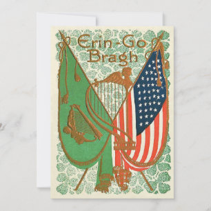 Invitation Drapeau irlando-américain Harpe d'Érin Shamrock