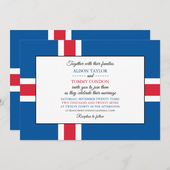 Invitation Drapeau islandais, Drapeau islandais Mariage (Devant / Derrière)