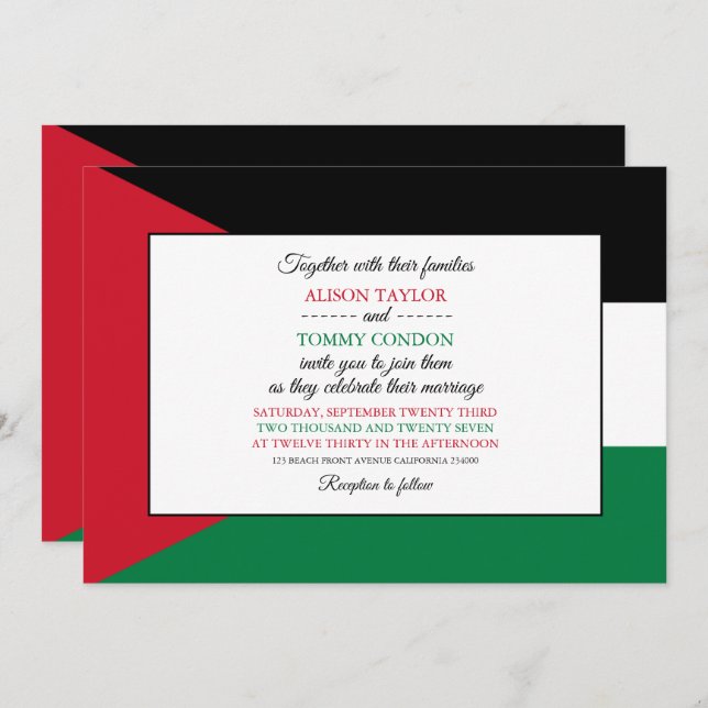Invitation Drapeau jordanien, Drapeau de Jordanie Mariage (Devant / Derrière)