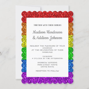 Invitation Drapeau Mariage LGBT vif arc-en-ciel scintillant M