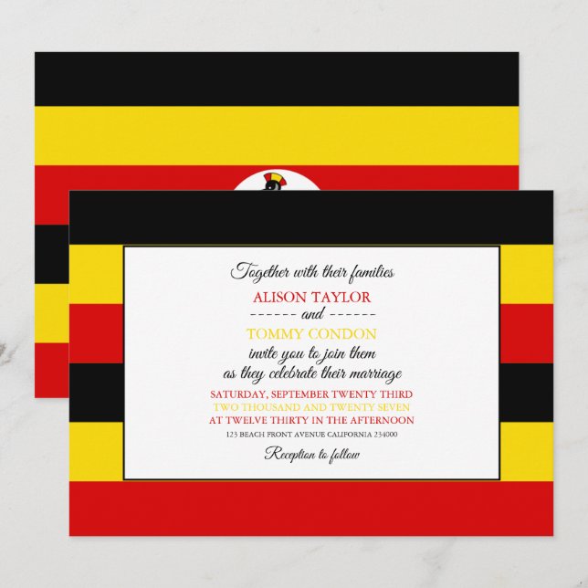 Invitation Drapeau ougandais, drapeau de l'Ouganda Mariage (Devant / Derrière)
